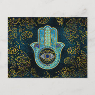 Decorative Hamsa Hand med paisley-bakgrund Vykort