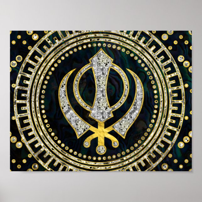 Decorative Khanda-symbol med gemstenar och guld Poster (Framsidan)