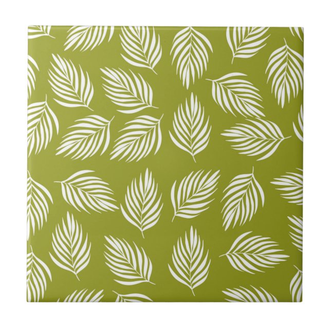 Decorative Lime Green Leaves Pattern Kakelplatta (Framsidan)