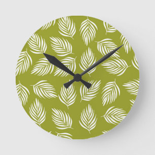 Decorative Lime Green Lövs Mönster Rund Klocka