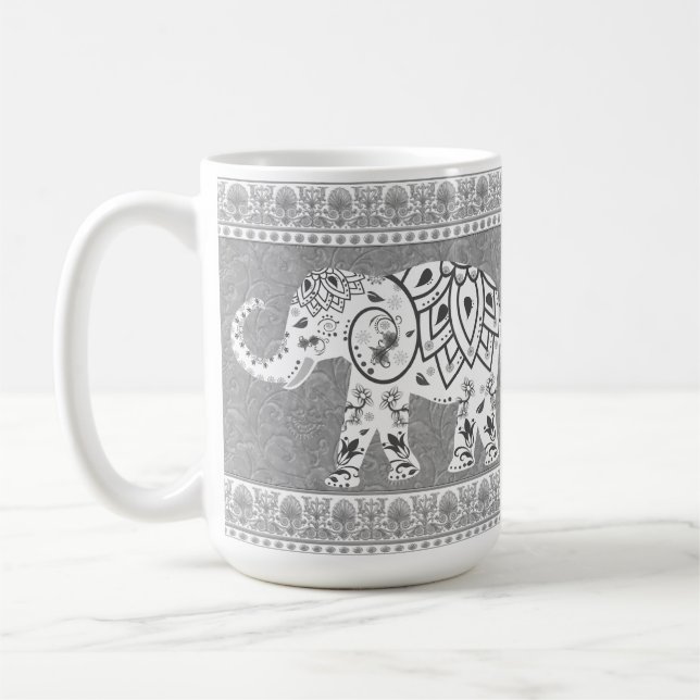 Decorative Lotus Mandala Elephant Kaffemugg (Vänster)