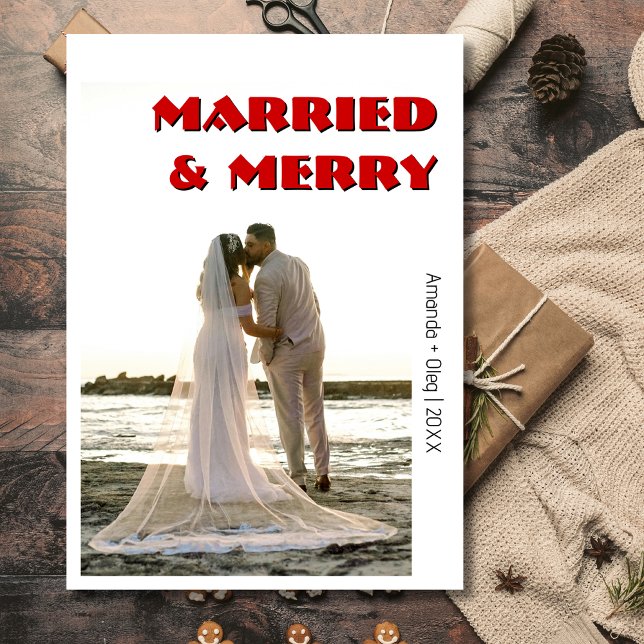Decorative Married and Merry Modern Rich RedText Julkort (Skapare uppladdad)