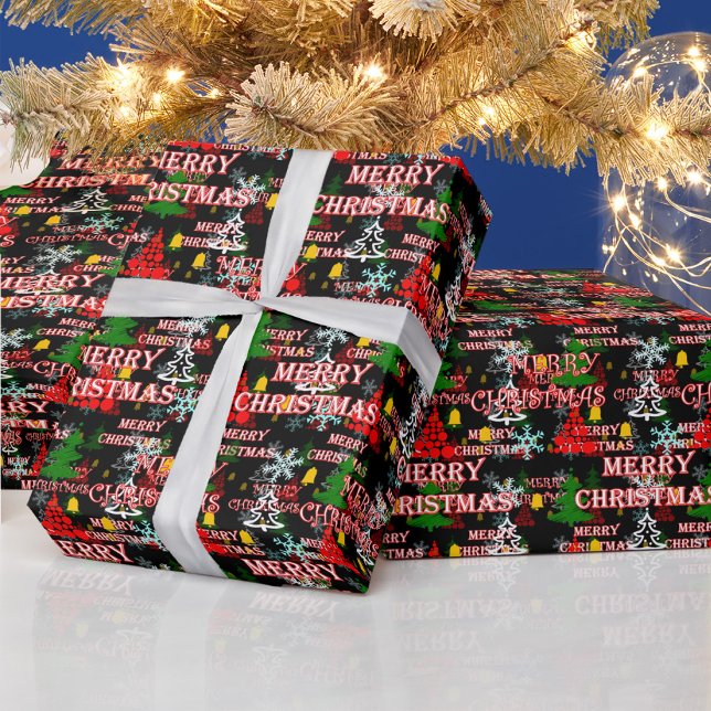 Decorative Merry Christmas Text Pattern Design  Presentpapper (Skapare uppladdad)