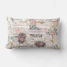 Decorative modern Frenchy newspaper style Floral Lumbarkudde
