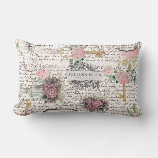 Decorative modern Frenchy newspaper style Floral Lumbarkudde
