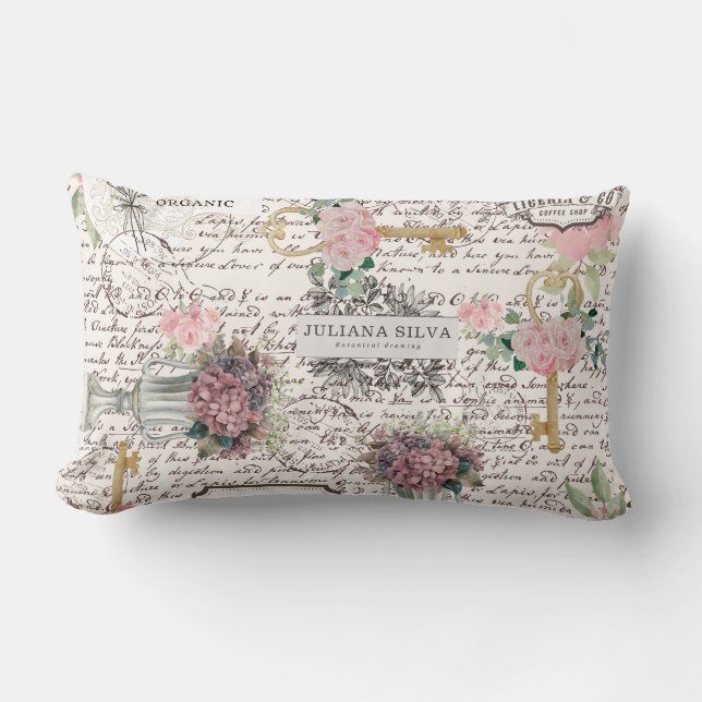 Decorative modern Frenchy newspaper style Floral Lumbarkudde (Framsida)