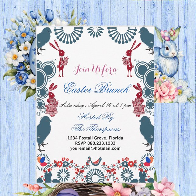 Decorative Motif Påsk Brunch Chick Birds Bunny Inbjudningar (Decorative Motif Easter Brunch Chick Birds Bunny Invitation)