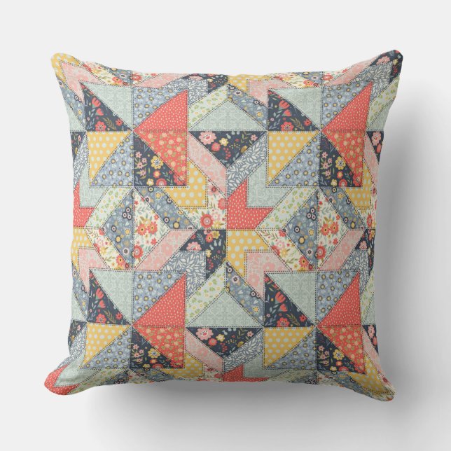 Decorative Patchwork Mönster och Array of Färg Kudde (Framsida)