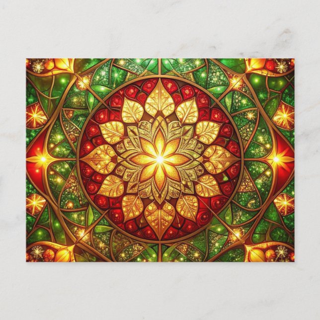 Decorative Red Green Christmas Holiday Postcard Vykort (Framsida)