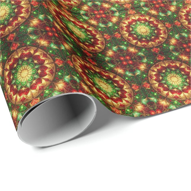 Decorative Red Green Holiday Wrapping Paper Presentpapper (Rullad Hörn)