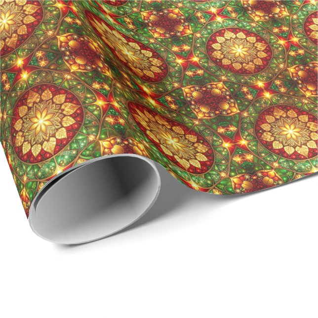 Decorative Red Green Holiday Wrapping Paper Presentpapper (Rullad Hörn)