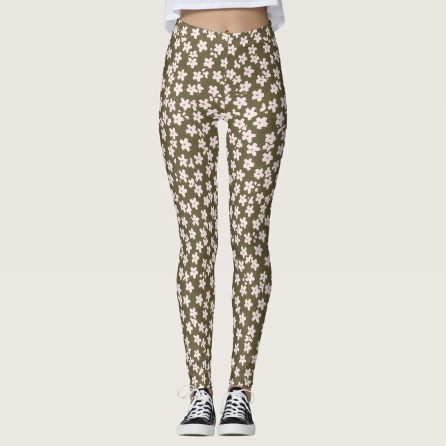 Decorative Retro Japanese Floral Pattern Leggings (Framsida)