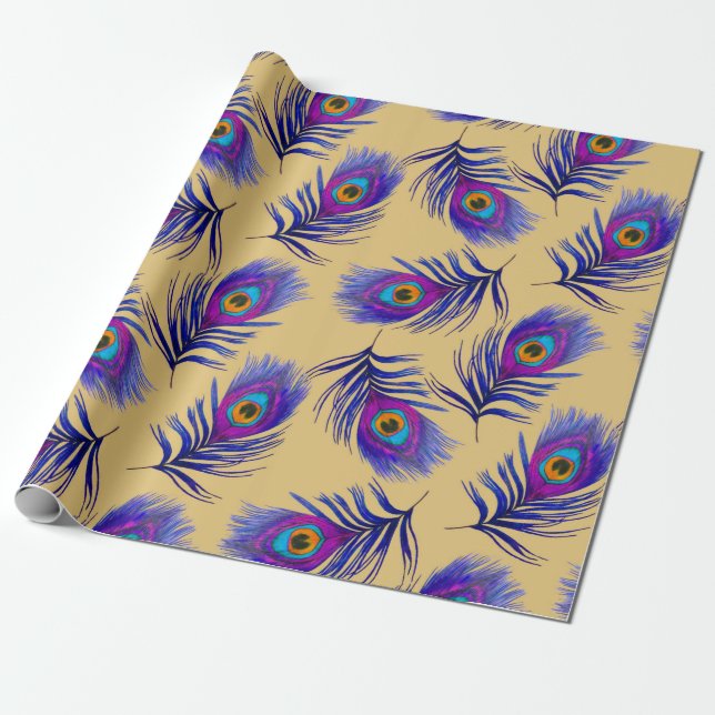 Decorative seamless pattern with beautiful peacock presentpapper (Utrullad)