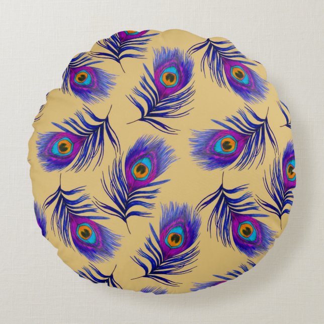 Decorative seamless pattern with beautiful peacock rund kudde (Framsidan)