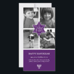 Decorative Typography Lila Star Hanukkah Julkort<br><div class="desc">En stor lila Star av David är biet på detta Hanukkah-fotokort. Stjärnan skriver ut i mitten av fyra egna färg eller svartvita foton. Orden "Festival of Ljus" skriver ut inuti stjärnan med både invändig strålning och utstrålning från stjärnan för att göra en underbar Hanukkah hälsning. En enkel menorah skrivs ut...</div>