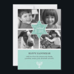 Decorative Typography Star of David Hanukkah Julkort<br><div class="desc">A large aqua-colored Star of David is the focal piece of this flat greeting card. The star prints in the center of four of a grid of your own color or black-and-white photographs. The words "The Festival of Lights" print inside the star with swirls both inside and radiating outward from...</div>