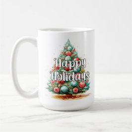Decorative Whimsical Happy Holidays Christmas Tree Kaffemugg