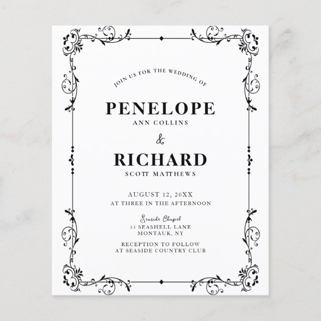 Decoratvie Gräns budget bröllop bjudas in Flygblad (Framsidan)