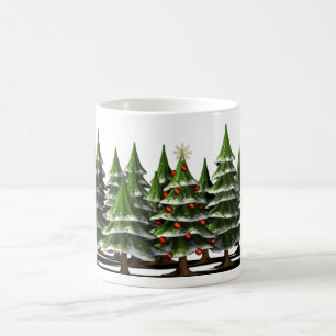 Decorerad Julgran i en fredlig skog Kaffemugg