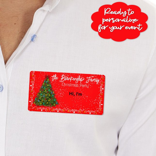 Decorerad Pappra Namn bricka i Julgran Gräns Fraktsedel (Help your guests learn names with fun, festive traditional Christmas color paper label name tags.)