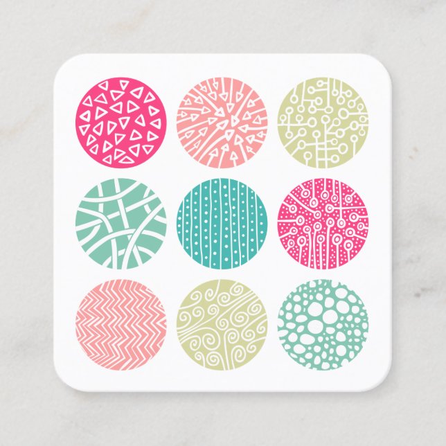 Decorerade cirklar - Färg 01 Fyrkantigt Visitkort (Framsida)