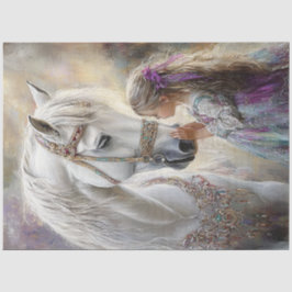Decoupage Adorned White Horse & Jewels Little Girl