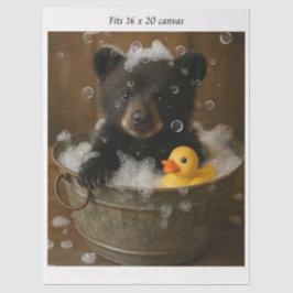 Decoupage Bear Cub Bubble Bath 16x20 Canvas