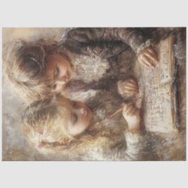 Decoupage Charming Boy Girl Doin Homwork