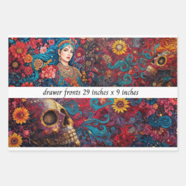Decoupage Drawer Front Skull Vibrant Floral Colors