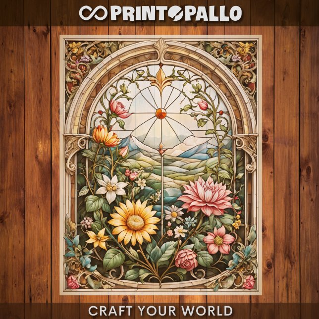 Decoupage - Ett glasfönster av nedfläckad med blom (Skapare uppladdad)