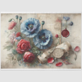 Decoupage för fransk Blue Poppies Ro Kärlek Brev