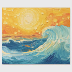 Decoupage för kustnära Oljemålning Sol och Vågar Presentpapper