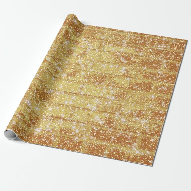 Decoupage för Stone Brick Struktur Guld Glitter Presentpapper (Utrullad)