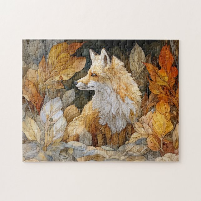 Decoupage Fox med Höst löv Art nouveau Pussel (Horisontell)