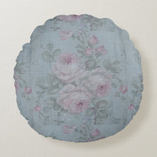 Decoupage,grått teal, blommigt,shabby chic,land Ru Rund Kudde