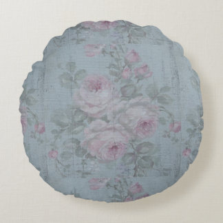 Decoupage,grått teal, blommigt,shabby chic,land Ru Rund Kudde