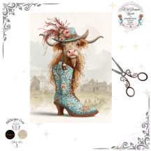Decoupage Highland Calf Cowboy Dressed For Catwalk