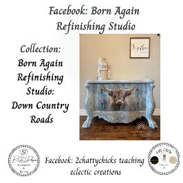 Decoupage Highland Cow Blue Distressed Background 