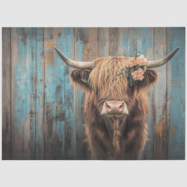 Decoupage Highland Cow Shaggy Päls Weasted Fence