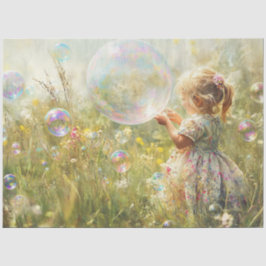 Decoupage Lil Girl Chasing Bubbles Fält a Flowers