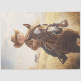 Decoupage Little Boy Riding Pony Wearing Hat