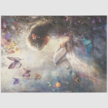 Decoupage Little Girl Färg Butterflies Whimsical