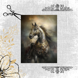 Decoupage Majestic Black Horse Golden Armor Vapens