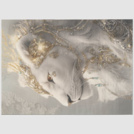 Decoupage Majestic White Lioness Ornaments & Guld