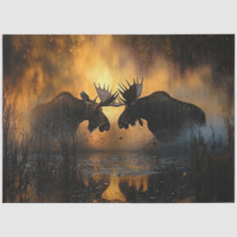 Decoupage Moose Fighting Sunset Scene Hunting