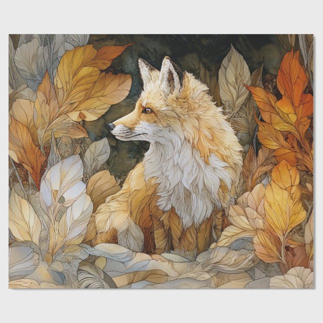 Decoupage Räv med Höstblad i Art Nouveau-stil Presentpapper (Platt)