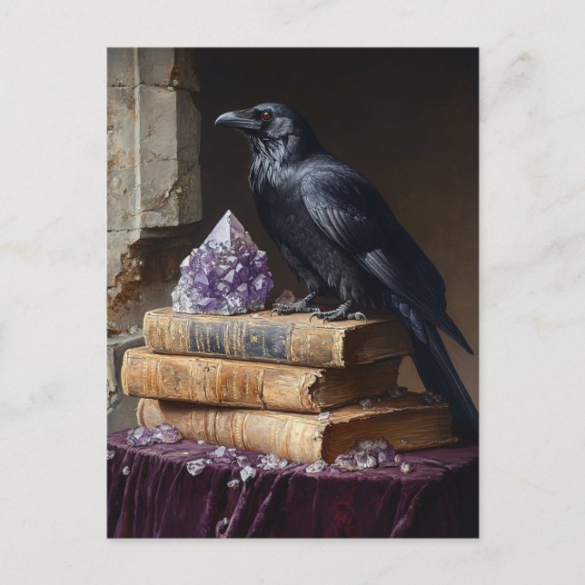 Decoupage Raven och Amethyst Gothic Vykort (Framsida)