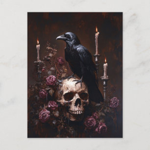 Decoupage Raven på Skull med ljus Vykort