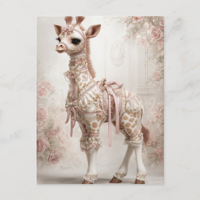 Decoupage Rosa Victorian Giraffe Scrapbook Papper Vykort (Framsida)