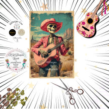 Decoupage Skeleton Sombrero Guitar Player